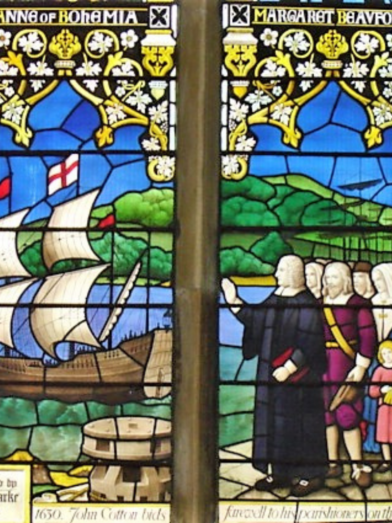 Stained glass showing a boat and people