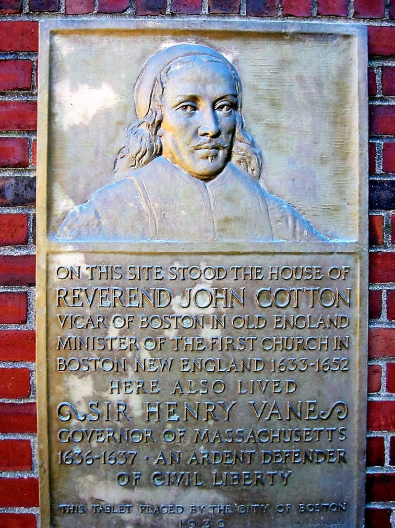 A metal plaque remembering john cotton
