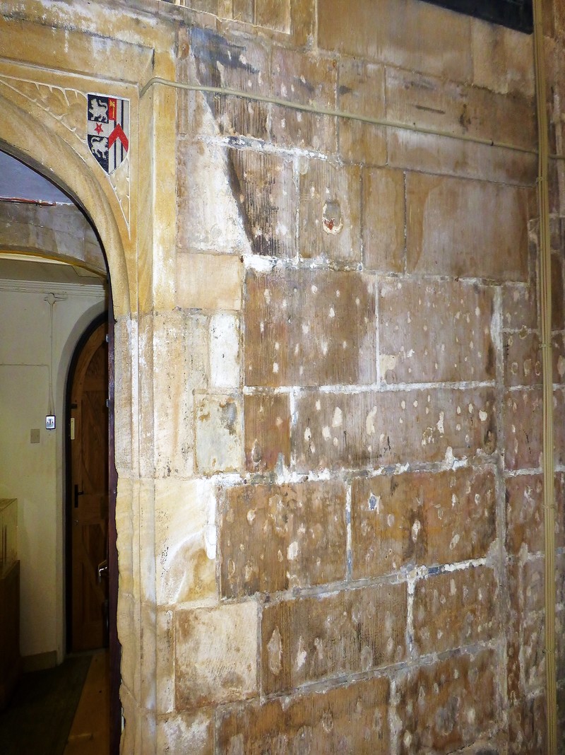 Musket or pistol ball damage in St Botolph's church
