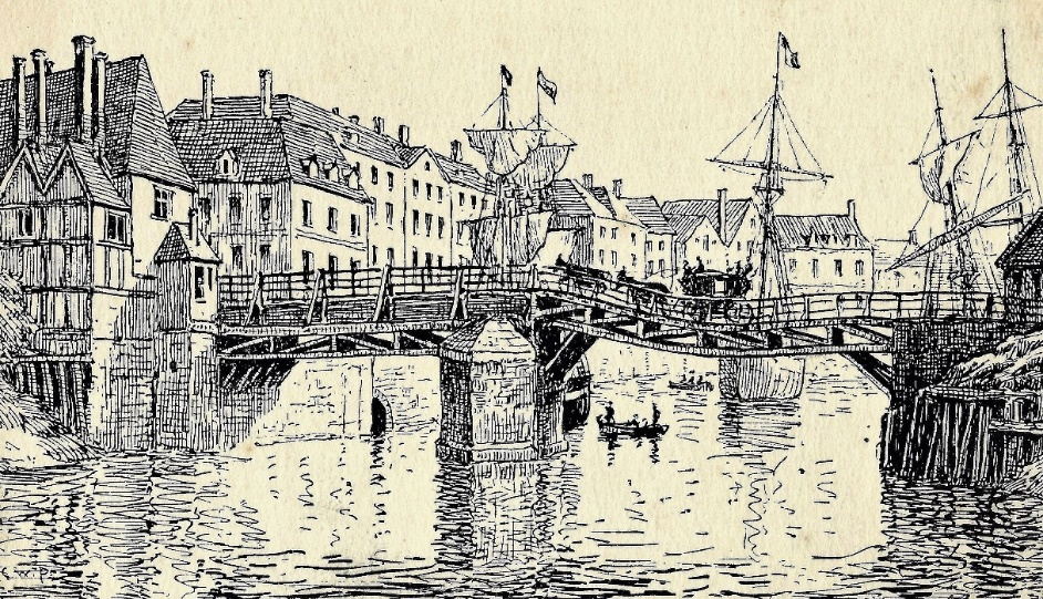 Boston Town Bridge c.1790 drawn by CW Pilcher