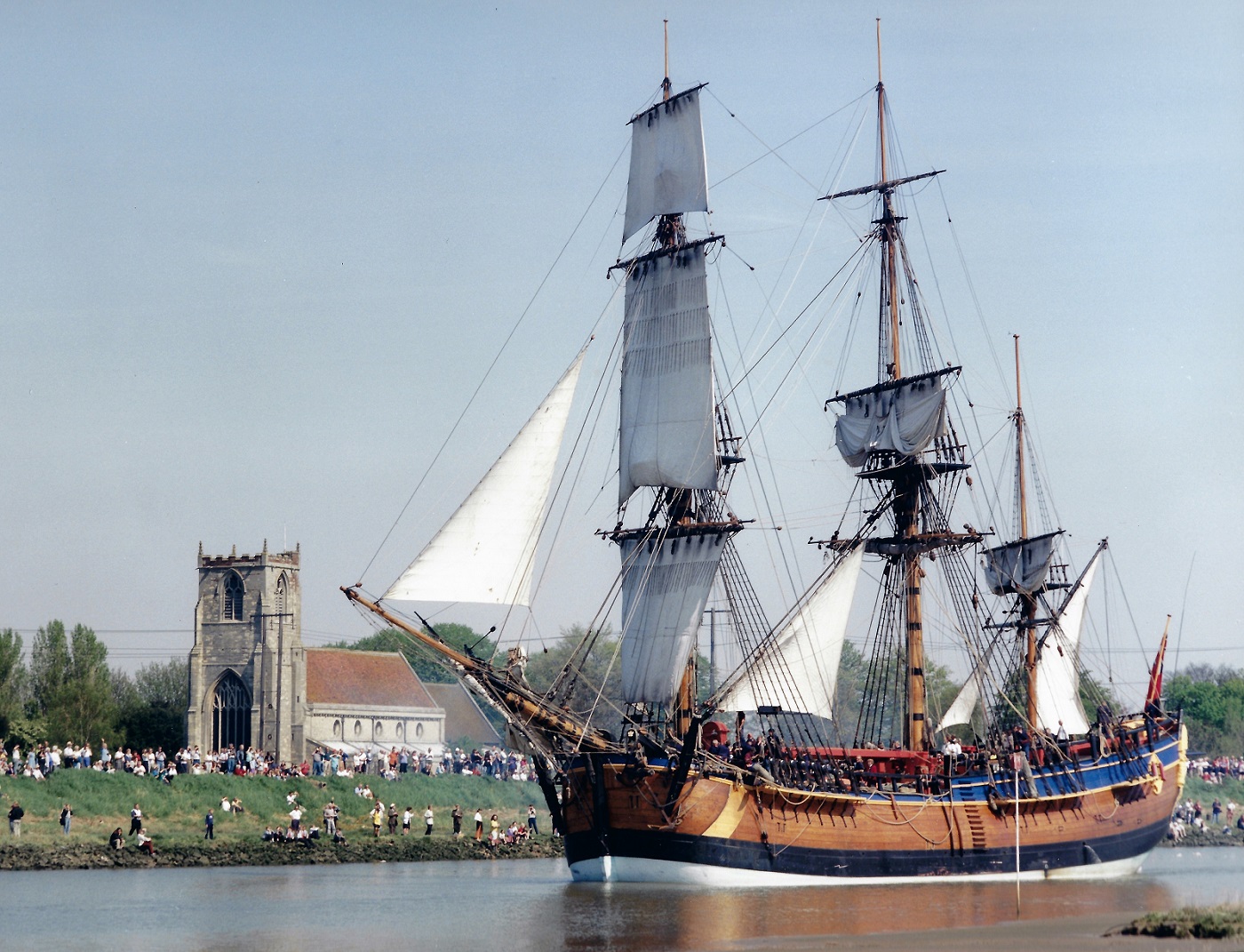 an image of the Endeavour passing Skirbeck Church